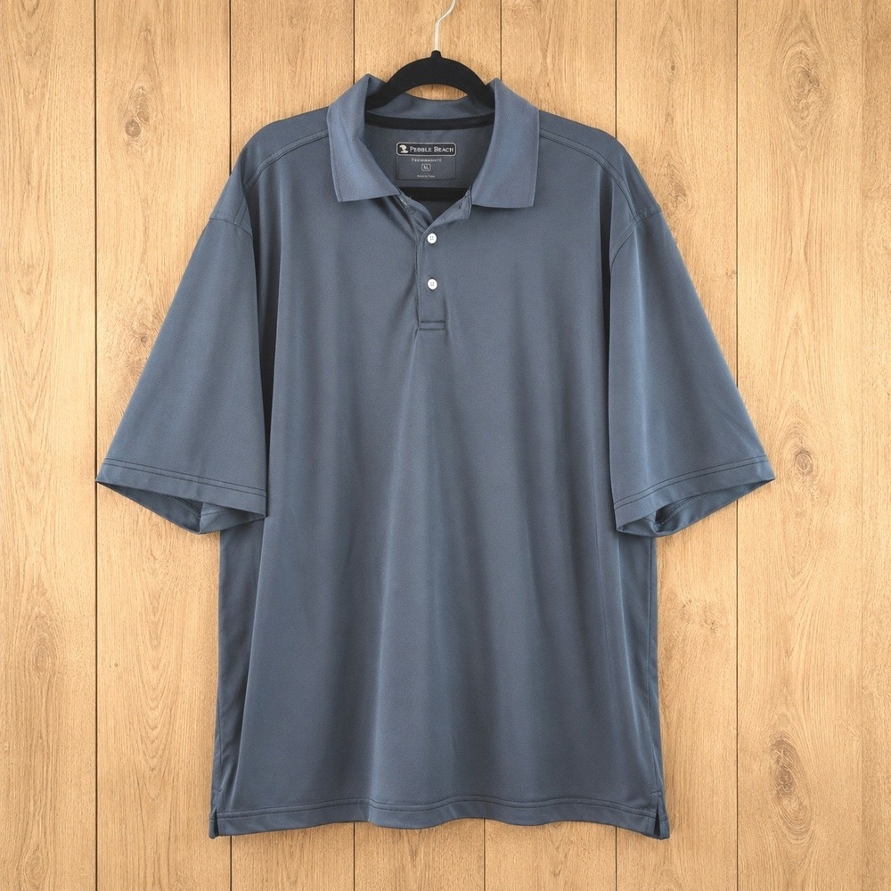 Pebble Beach Performance Mens Gray Short Sleeve Golf Polo Shirt Size M